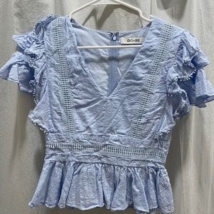 Light Blue Cinched Waist Blouse